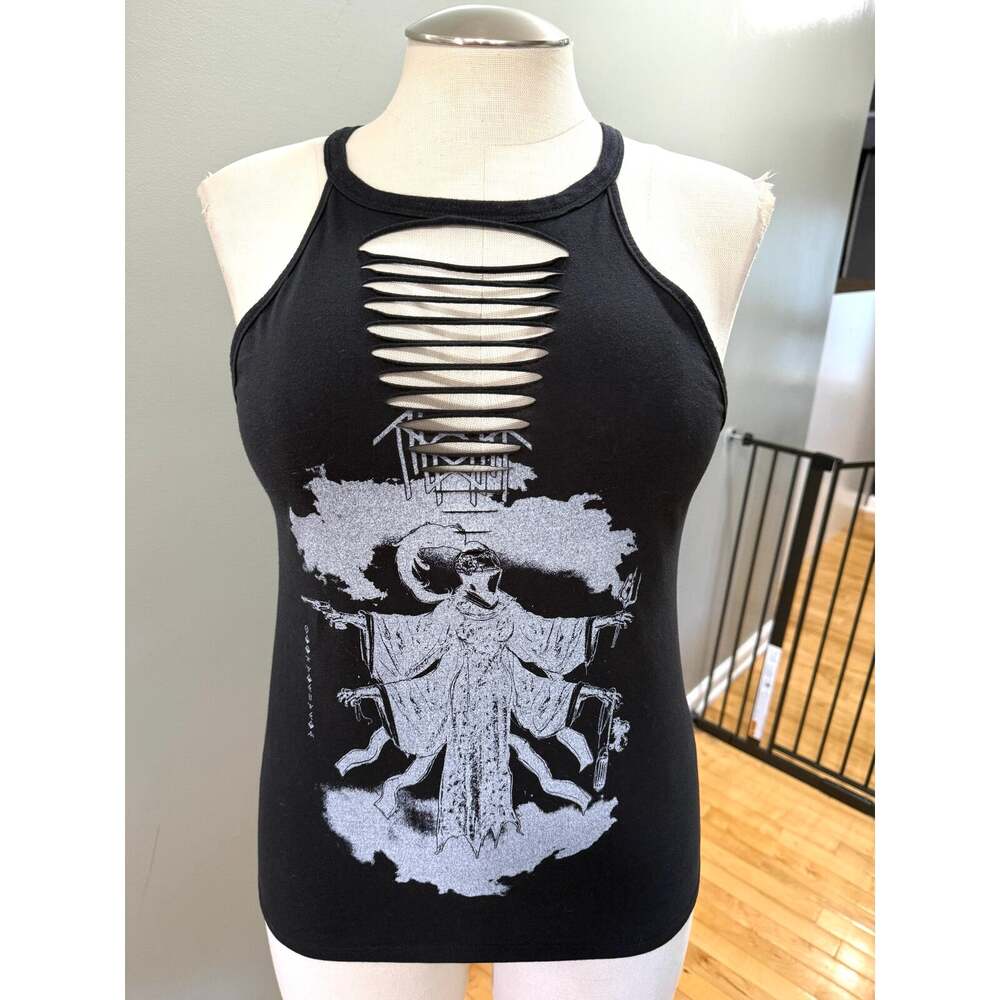 Sleep Token Black Slashed Cutout Halter Tank Top Women's L Band Merch Metal Goth